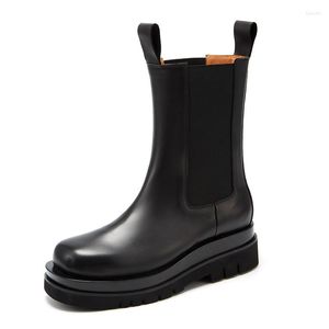 Stiefel Kleine Größe 37-44 Herren Klassische High-End-Vollnarbenleder-Slip-on-Mittelkalb-Moderne Herren-Winter-Flatform-Schuhe mit dickem Absatz