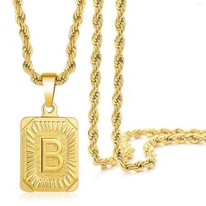 Ожерелья с подвесками, ожерелье с начальной буквой, мужские и женские прописные, из желтого золота, с покрытием A Z, латунная цепочка в виде коробки