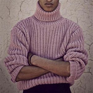 Maglioni da uomo Maglione dolcevita rosa a maniche lunghe da uomo Casual Streetwear Autunno Vintage maschile Top lavorato a maglia solido Pullover in maglia moda