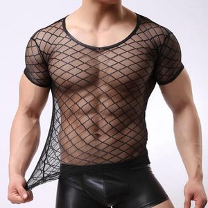 Men's T Shirts Night Club Sexiga män Kort ärm Mesh T-shirt se-genom Slim Fit OpenWork Top Shirt Party Nightclub Thin Breattable