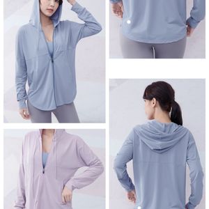 LU-1443 Women Sports Coat Outdoor Yoga Outfit Running Yoga Jacket Hooded Loose Fitness Clothes