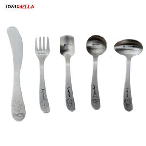 Copos Pratos Utensílios 5 Unidades / pacote Crianças Talheres de Aço Inoxidável Comida para Bebê Garfo Colher Conjunto Infantil Talheres Treinamento Louça Utensílio T0649 231006