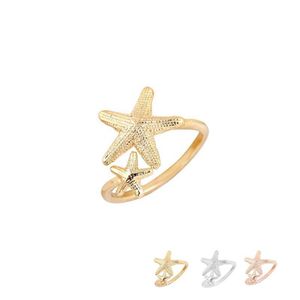 Everfast Whole 10pc Partia Regulowana Twinkle Stretch Stretch Ring Nautical Beach 2 Starfish Pierścień dla kobiet Prezenty urodzinowe EFR068269M