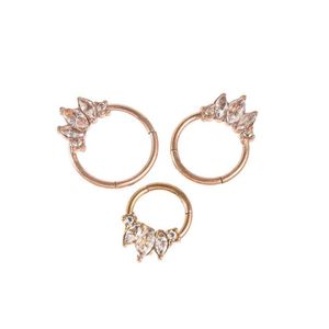 Kryształowy zawiasowy pierścień przegroda Clicker Nose Pierścień nosowy Daith przebijanie tragus do ustuszu cyrkon 16G Hoop Rose Gold 8 mm 10mm314t