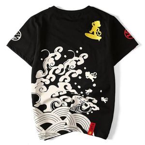 Herren-T-Shirts, modisch und lässig, passende kurze Ärmel, originelles sommerliches Monkey King-Wellen-besticktes Baumwoll-T-Shirt279l