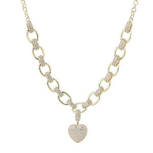 Hip Hop Copper Shiny Micro Inlaid Heart-shaped Pendant Necklace And Bracelet Set Female Thick Chain Fashion Charm Jewelry Necklace327o