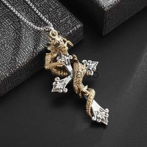 Colares de pingente requintado padrão dominador dragão enrolado cruz pingente colar masculino rock festa hip-hop jóias presente de aniversário acessórios x1009