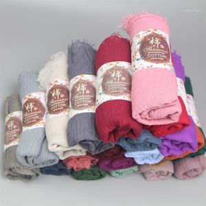 10pcs lot High Quality Plain 40 Colors Crinkled Bubble Scarf Shawl with Fringes Muslim Hijab Head Wrap Veil1230s