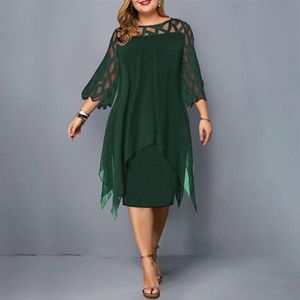 Plus Size Dresses 4XL 5XL 6XL Lace Mesh Sexy Elegant Midi Party Dress Red Black Green Purple Loose Hellow Women's Clothing247z