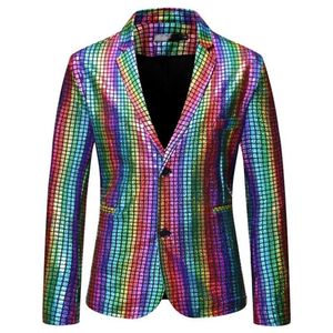 Arco-íris xadrez lantejoulas glitter terno blazer masculino 2022 marca entalhado lapela clube dj masculino blazer jaqueta roupas de palco para cantores 211120189p