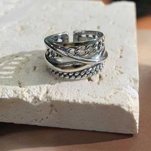 Anello di apertura irregolare da donna in argento sterling, elemento a catena cubana, tendenza degli accessori di moda sul posto di lavoro