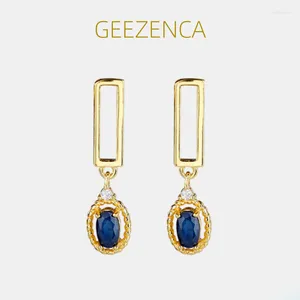Dangle Earrings GEEZENCA 925 Sterling Silver Hollow Rectangle Blue Zircon Water Drop For Women Simple Geometric Earring 2023