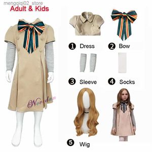 Tema Costume Adulto Bambini M3GAN Cosplay Come Wig Megan Dress AI Doll Robot Outfit Capelli Set completo Abiti da festa di Halloween per ragazze Donne Q240307