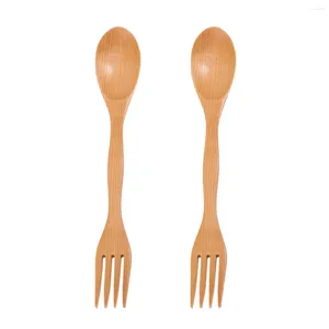 Posate usa e getta 2 pezzi 2 in 1 per bambini Spork in legno Stoviglie ecologiche per la casa Cucchiaio forchette stile giapponese Stoviglie (originale