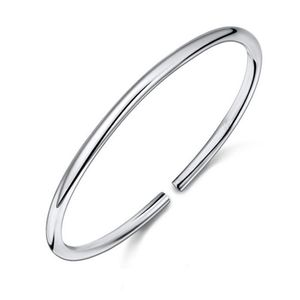 Classical Simple Fashion 925 Sterling Silver Smooth Cuff Bracelets & Bangles Pulseras Valentine's Day Present 210507204I