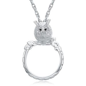 Magnifying glass necklace for reading women's fashion Owl pendant necklace Rhodium plated with crystal Magnifier necklace298S