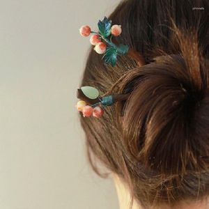 Grampos de cabelo vintage cereja ébano hairpin estilo chinês retro vara antler jóias de madeira natural