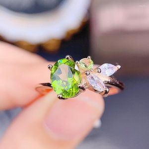 Cluster Rings Natural Real Green Peridot Leaves Style Ring Per Jewelry 925 Sterling Silver 1.5ct 1pc 0.15ct Gemstone Fine J22776