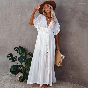 Casual Kleider Frauen Langes Kleid Boho Sommer Strand Bikini Cover Up Laides Maxi V-ausschnitt Sommerkleid Vintage Sexy Robe Longue