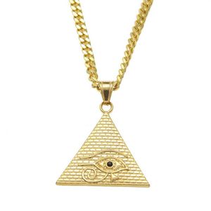 Nova chegada ouro illuminati olho de horus pirâmide egípcia com corrente para homens mulheres pingente colar hip hop jóias2736