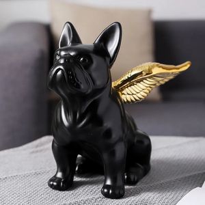 Dekorativa föremål Figurer French Bulldog Statue Animal Golden Wing Black Dog Art Sculpture Ceramic Technology Nordic Modern Home Office Decoration 231009