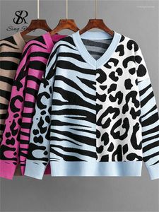 Women's Sweaters SINGREINY Leopard Print Knitted Top Winter Women V Neck Long Sleeves Warm Sweater Streetwear Fashion 2023 Vintage Thick