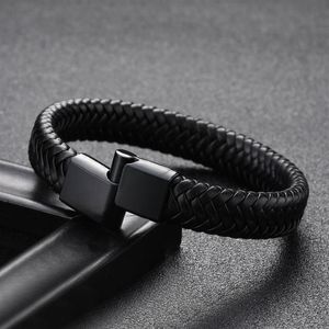 Punk Braclets Charm Black brown Man Bracelets With Braided Leather Stainless Steel Magnetic Clasp Rope Women Jewelry286B