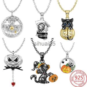 Anhänger Halsketten Original Neues Produkt S925 Sterling Silber Charme Kürbis Geist Katze Halskette Anhänger Halloween Cosplay Boutique Diy Schmuck x1009