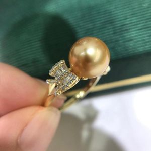 Pierścienie klastra Prawdziwy naturalny 10-11 mm super wielki rozmiar Southsea Gold Pearl Pierścień z 925 srebrnym metalowym metalowym przyjęciem Prezentacja biżuterii ślubnej prezent