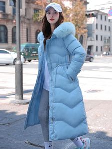 Parkas de plumón para mujer, chaqueta acolchada de algodón gruesa y cálida para invierno, chaquetas largas con cuello de piel con capucha informales, abrigo para mujer, prendas de vestir 231009