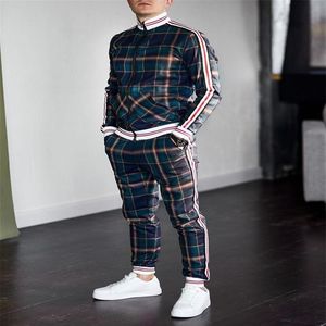 Herrens träningsdräkt Spring Autumn Fashion Plaid Tracksuit Casual Two Piece Set Men's Sports Sate Men's Clothing Men Set250f