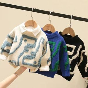Пуловер-кардиган, осень-зима 2023, однотонный вязаный свитер с длинными рукавами для маленьких мальчиков и девочек, пуловеры для маленьких мальчиков и девочек, свитера, джемпер, одежда 231009