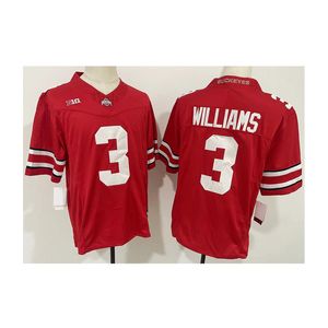 2023 neue Männer College Ohio State Buckeyes Trikot rot grau NCAA Miyan Williams 3 American Football tragen Universitätstrikots in Erwachsenengröße mit Nähten