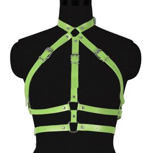 Bustiers & Corsets Handmade Gothic Green Leather Harness Fetish Underwear Sexy Lingerie Punk Crop Tops Cage Bralette Bondage Body335h