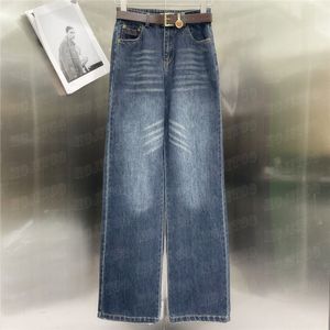 Designer jeans kvinnor denim byxa med bälte broderi brevbyxor tjej lady street stil hip hop jean byxor