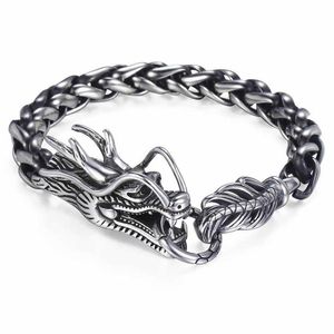 Davieslee Dragon Head Men's Bracelet Male 316Lステンレス鋼ブレスレット小麦リンクチェーンパンクジュエリー9mm 21 5cm DLHB450 2106306G