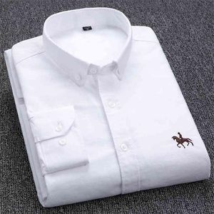 100% Cotton Oxford Shirt Men's Long Sleeve Embroidered Horse Casual Without Pocket Solid Yellow Dress Shirt Men Plus Size 5XL257O