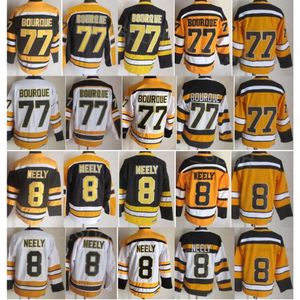 CCM 75 Anniversary Hockey 77 Ray Bourque Retro koszulki emerytury vintage klasyczny haft i szycie czarny biały żółty zespół oddychający dla fanów sportu Dobry