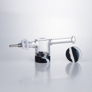 Headshop214 NC051 Pfeife, 10 mm, Titan-Quarz-Nagelklammer, große Kammer, großer Luftstrom, Dab Rig, Glaspfeifen, bunt, 5 ml Silikonglas, ca. 4,49 Zoll Rohr