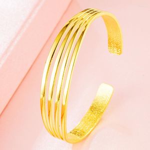 Bangle Gold Plated Multi Thread Smooth Face Bracelet Women's Fashion Simple Open Ring Birthday Gift Evening Dress Accessories