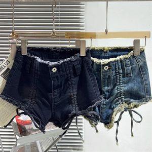 Женские шорты, мини-джинсовые женские шорты с низкой талией, черные брюки с ремешками