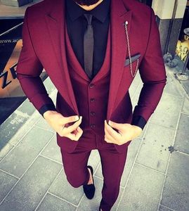 Garnitury mężczyzn Dibuat sesuai pesanan anggur merah slim fit Jas Pernikahan Pen Pengantin Pria Tuksedo 2 Buah Jaket Celana Dasi