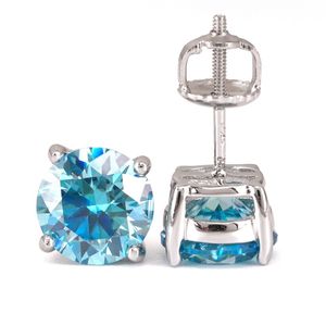 Diamante passou no teste 1ct 2ct redondo azul moissanite brincos para homens mulheres 925 prata bling brincos bom presente para amigos