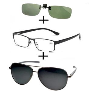 Sunglasses 3Pcs!!!rectangular Metal Black Business Reading Glasses Men Women Polarized Pilot Thin Leg Frame Clip