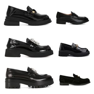 مصمم الخريف أحذية غير رسمية للنساء الأسود الأسود في الهواء الطلق ورنيش جلود سميكة سوليد سيدات أحذية 36-40 EUR