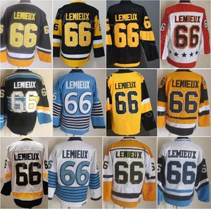 CCM Hockey Retro 66 Lemieux Vintage Jersey går i pension Klassiskt broderier och sy ren bomull för sportfans Pullover Team Black White Blue Gul Borect High High