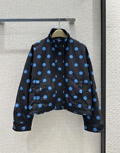 Women's Jackets Early Autumn Blue Polka Dot Printed Stand Collar Loose Short Silhouette Cut Version Of The Upper Body Huge Slimming