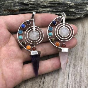 Pendant Necklaces 7 Chakra Healing Crystal Amulet Necklace Pendants Natural Stones Rose Quartzs Pendulum MY220634Pendant312q