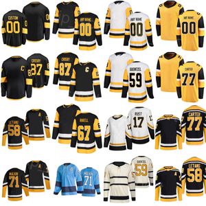 Donne Uomini Hockey giovanile 77 Jeff Carter Jersey 87 Sidney Crosby 71 Evgeni Malkin 59 Jake Guentzel 67 Rickard Rakell 17 Bryan Rust 58 Kris Letang Team Classics Heritage