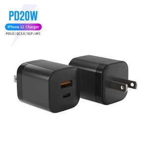 20W PD Fast Charger Privat Mold USB QC3.0 Power Adapter Dual Port With Us Plug ETL Chargers för iPhone Samsung Huawei